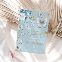 Petit papillon bleu et or Invitation d'anniversair