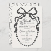 Petit Pearl Black Coquette Bow Invitation d'annive (Devant / Derrière)