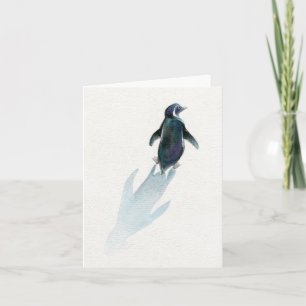 Petit pingouin sur un voyage, carte de voeux