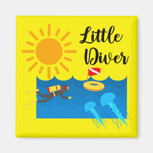 Petit Plongeur avec Poisson Jelly - Magnet Carré