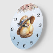 Petit poulet horloge murale ruban bleu (Angle)