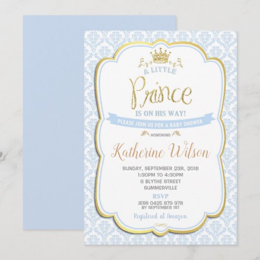 Petit Prince Baby shower Invitation Garçon Bleu (Devant / Derrière)