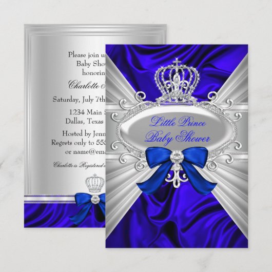 Petit Prince Royal Blue Boy Baby shower Invitation (Devant / Derrière)