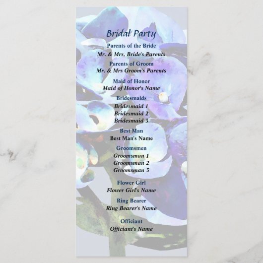 Petit programme de mariage Blue Hydrangea (Dos)