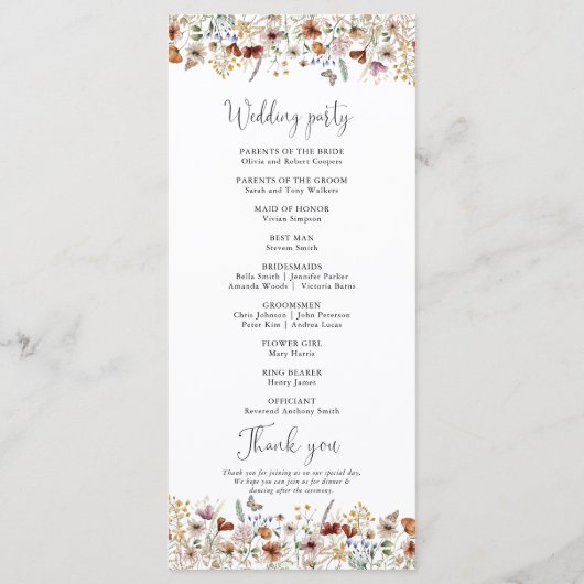 Petit programme de mariage Fleur sauvage (Dos)