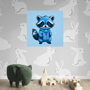 Petit Raccoon En Bleu Glossy Poster
