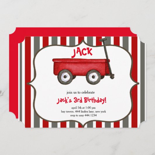 Petit Red Wagon Boy Invitation Anniversaire (Devant / Derrière)