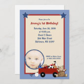 Petit Red Wagon Teddy Bear Photo Invitation (Devant / Derrière)