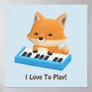 Petit Renard Aime Jouer Affiche de Leçon de Piano