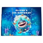 Petit requin Boy Anniversaire Bleu Nom Sac cadeau (Devant)