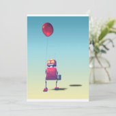 Petit Robot rouge d'anniversaire 3 Invitation (Debout devant)