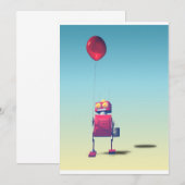 Petit Robot rouge d'anniversaire 3 Invitation (Devant / Derrière)