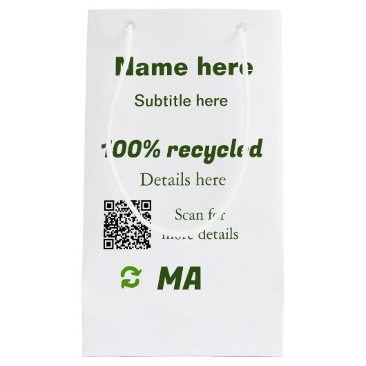 Petit Sac Cadeau 100% recyclé ajouter Q R code ici nom d'entreprise (Devant)