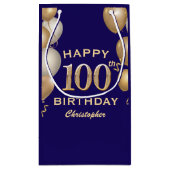 Petit Sac Cadeau 100e fête d'anniversaire Marine Bleu et Ballons d' (Dos)