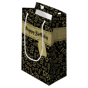 Petit Sac Cadeau 105th or heureux d'anniversaire et motif noir de