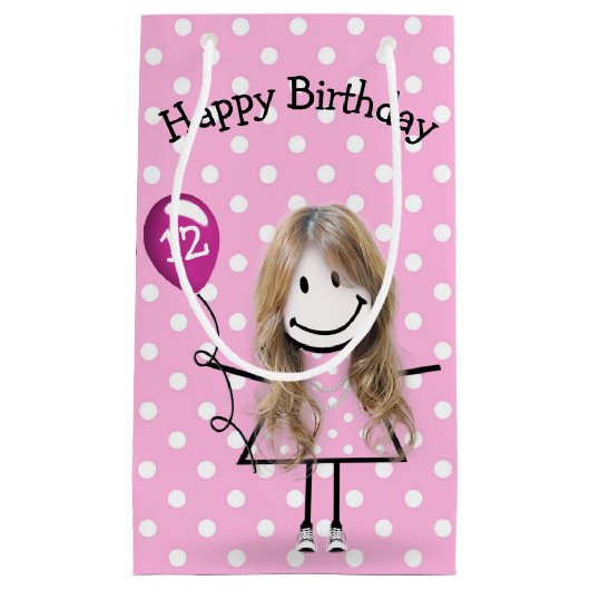 Petit Sac Cadeau 12e Anniversaire fille à bâton rose (Devant)