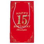 Petit Sac Cadeau 15e anniversaire Parties scintillant rouge et or c (Devant)