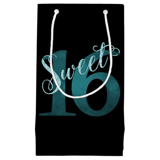 Petit Sac Cadeau 16 ans | Turquoise Green Grunge et Parties scintil (Devant)