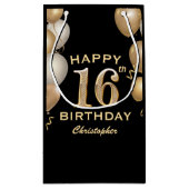 Petit Sac Cadeau 16e fête d'anniversaire Ballons noirs et or (Dos)