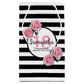 Petit Sac Cadeau 18e anniversaire rose roses noir blanc rayures (Dos)