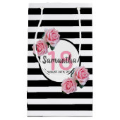 Petit Sac Cadeau 18e anniversaire rose roses noir blanc rayures (Devant)