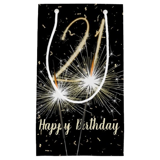 Petit Sac Cadeau 21e Anniversaire Sparkler en noir (Devant)