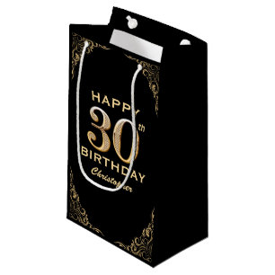 Petit Sac Cadeau 30e anniversaire Parties scintillant noir et or ca