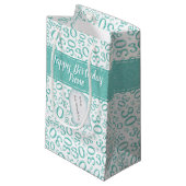 Petit Sac Cadeau 30ème motif heureux Teal de nombre d'anniversaire (Devant Angle)