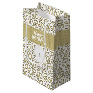 Petit Sac Cadeau 30ème or heureux d'anniversaire et motif blanc de