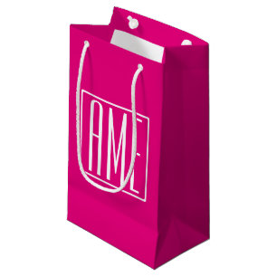 Petit Sac Cadeau 3 Initiales Monogramme Blanc sur rose chaud