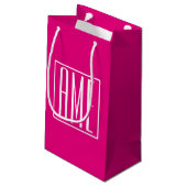 Petit Sac Cadeau 3 Initiales Monogramme | Blanc sur rose chaud (Dos Angle)