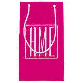Petit Sac Cadeau 3 Initiales Monogramme | Blanc sur rose chaud (Devant)