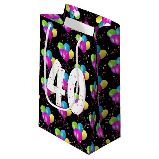 Petit Sac Cadeau 40e Anniversaire Ballons Avec Confetti (Devant Angle)