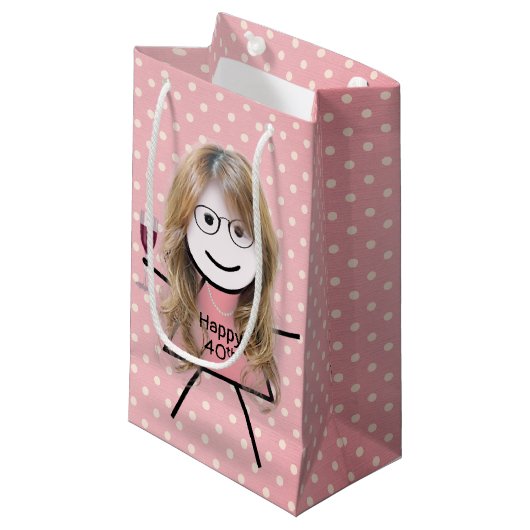 Petit Sac Cadeau 40e Anniversaire Stick Girl sur Pois (Devant Angle)