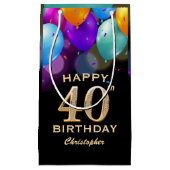 Petit Sac Cadeau 40e fête d'anniversaire Ballons noirs et or (Devant)