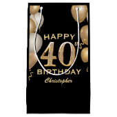 Petit Sac Cadeau 40e fête d'anniversaire Ballons noirs et or (Devant)
