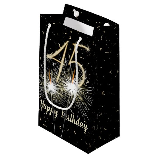 Petit Sac Cadeau 45e anniversaire Sparkler sur noir (Devant Angle)