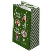 Petit Sac Cadeau 4 Photos Blanc Ornements de Noël Vert (Dos Angle)