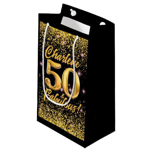 Petit Sac Cadeau 50 Fabuleux Gold Parties scintillant Rose Stars 50 (Devant Angle)