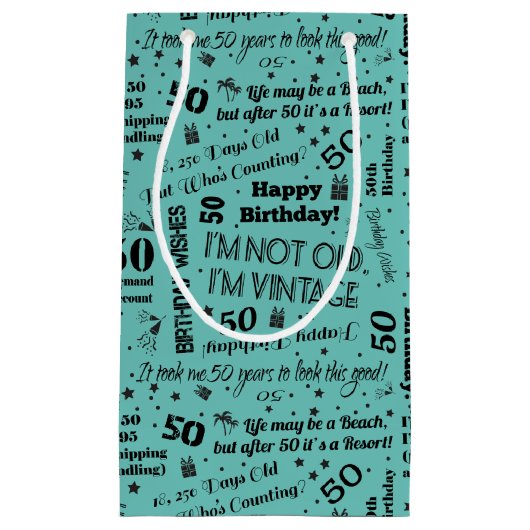 Petit Sac Cadeau 50e anniversaire Drôle des paroles (Devant)