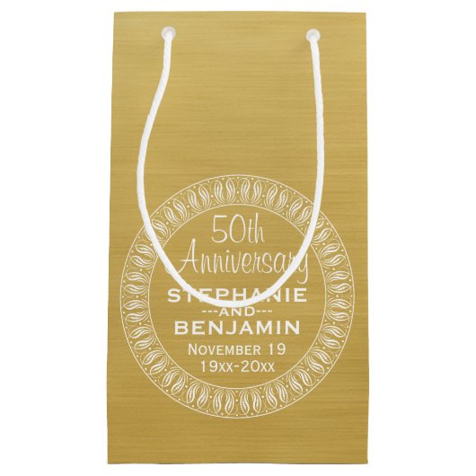 Petit Sac Cadeau 50e anniversaire du Mariage Or personnalisé (Devant)