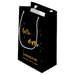 Petit Sac Cadeau 50e anniversaire or noir bonjour 50 typographie