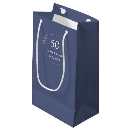 Petit Sac Cadeau 50e anniversaire Personnalisé bleu (Devant Angle)