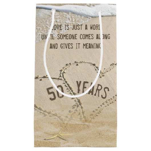 Petit Sac Cadeau 50e Anniversaire Plage Coeurs et Starfish (Devant)