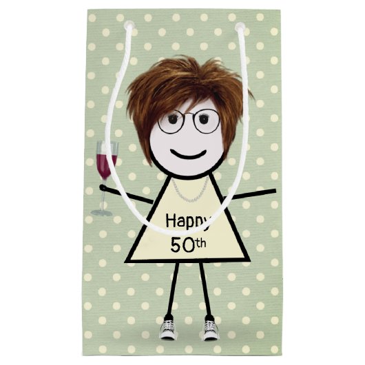 Petit Sac Cadeau 50e Anniversaire Stick Girl sur Pois (Devant)