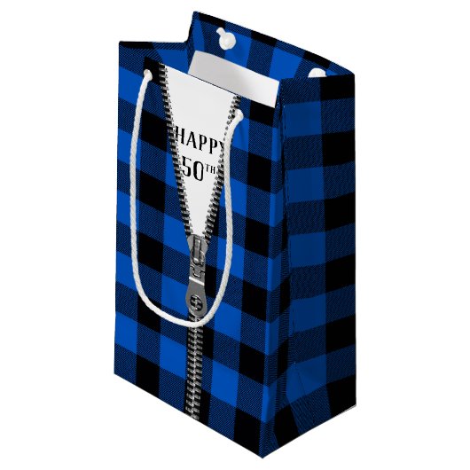 Petit Sac Cadeau 50e anniversaire Zipper sur Buffalo Plaid (Devant Angle)