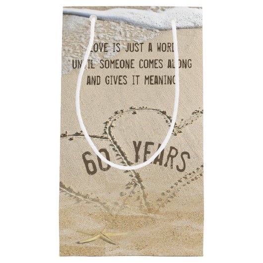 Petit Sac Cadeau 60e Anniversaire Plage Coeurs et Starfish (Devant)