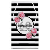 Petit Sac Cadeau 60e anniversaire rose roses noir blanc rayures (Dos)