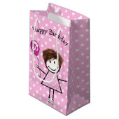 Petit Sac Cadeau 60e Anniversaire Stick Girl avec ballon rose (Devant Angle)