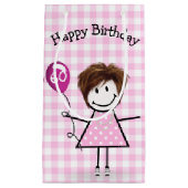 Petit Sac Cadeau 60e Anniversaire Stick Girl avec ballon rose (Devant)